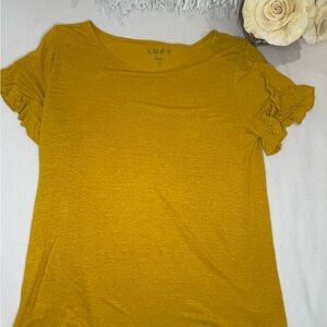 LOFT Mustard Yellow Linen Ruffle Sleeve Blouse